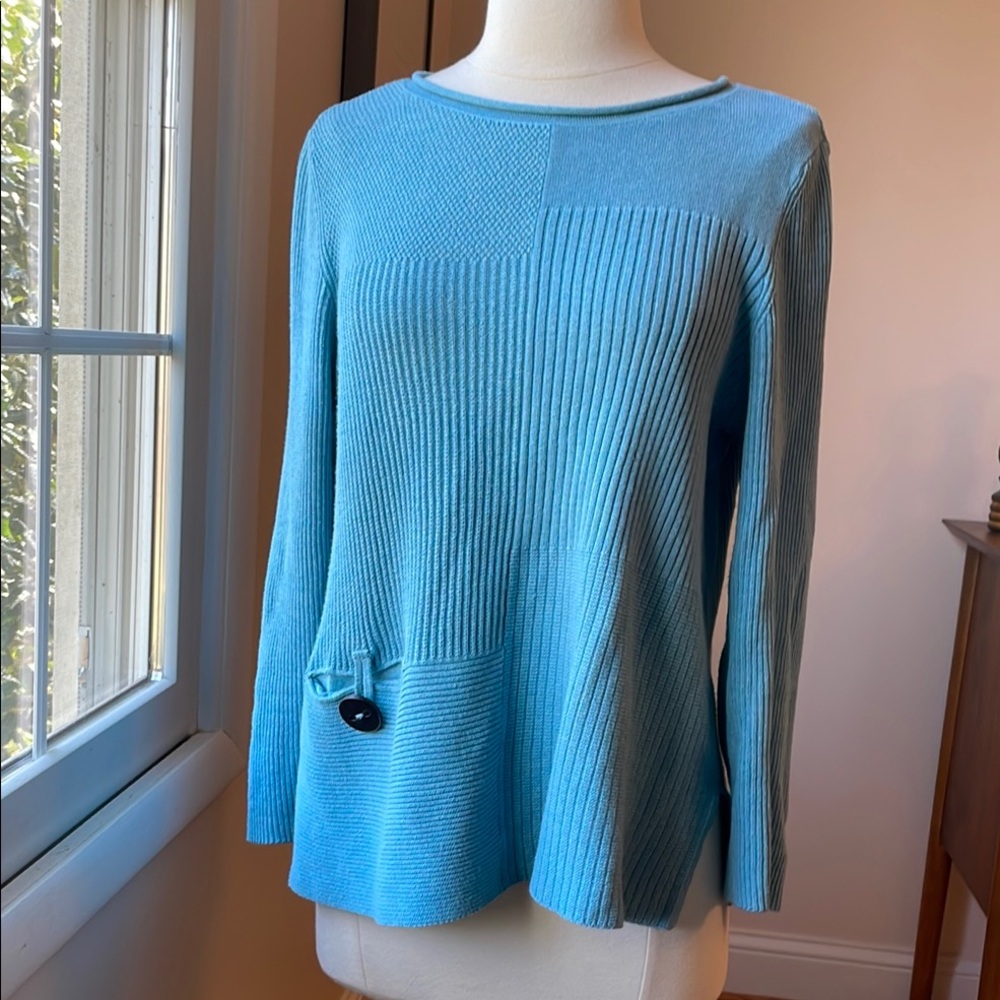 Blue Ribbed Knit Sweater